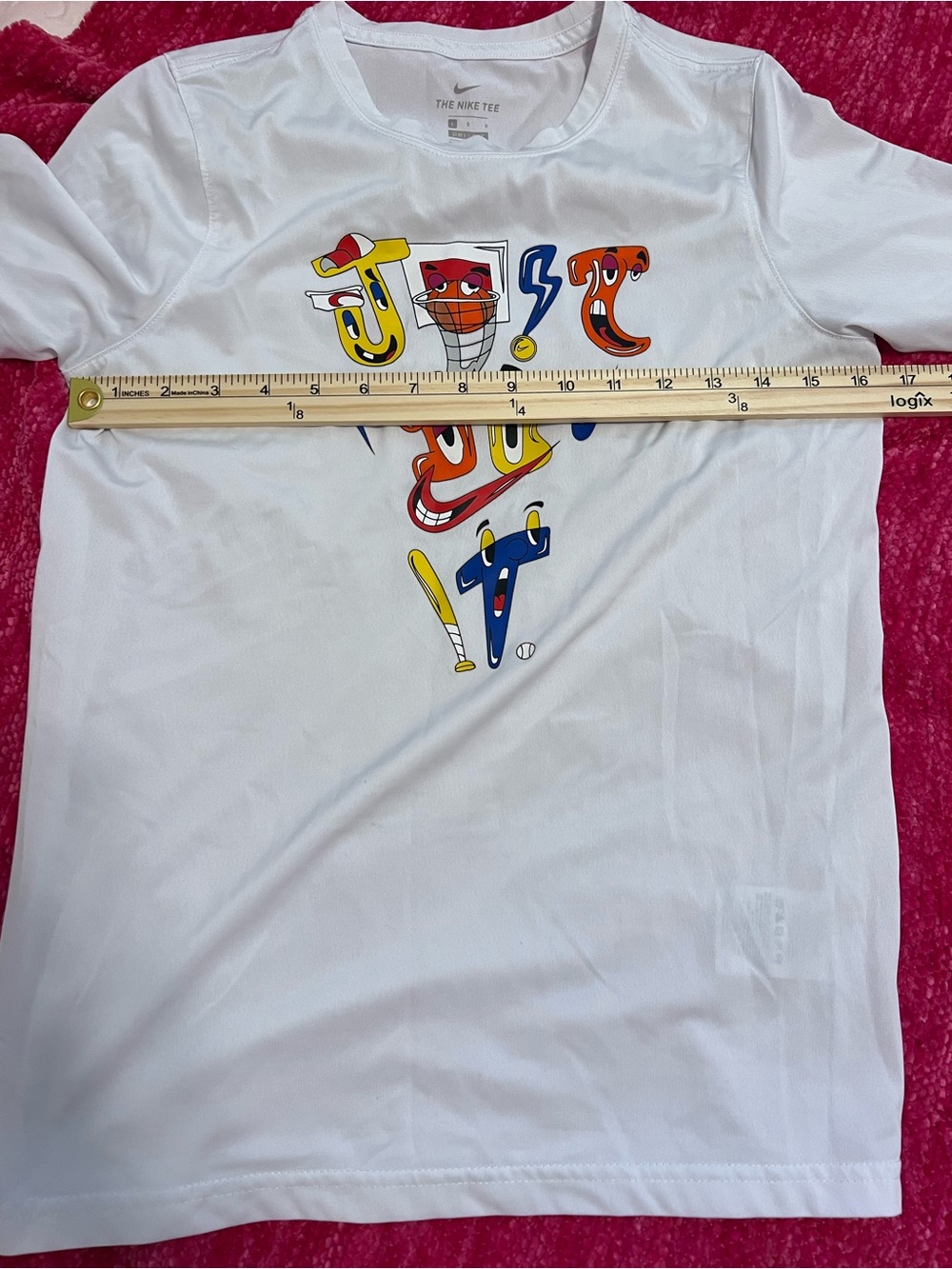 Nike White Kids' Graphic 'Just Do It' Dri-Fit Tee with Multicolor Letters size L - Picture 4 of 6